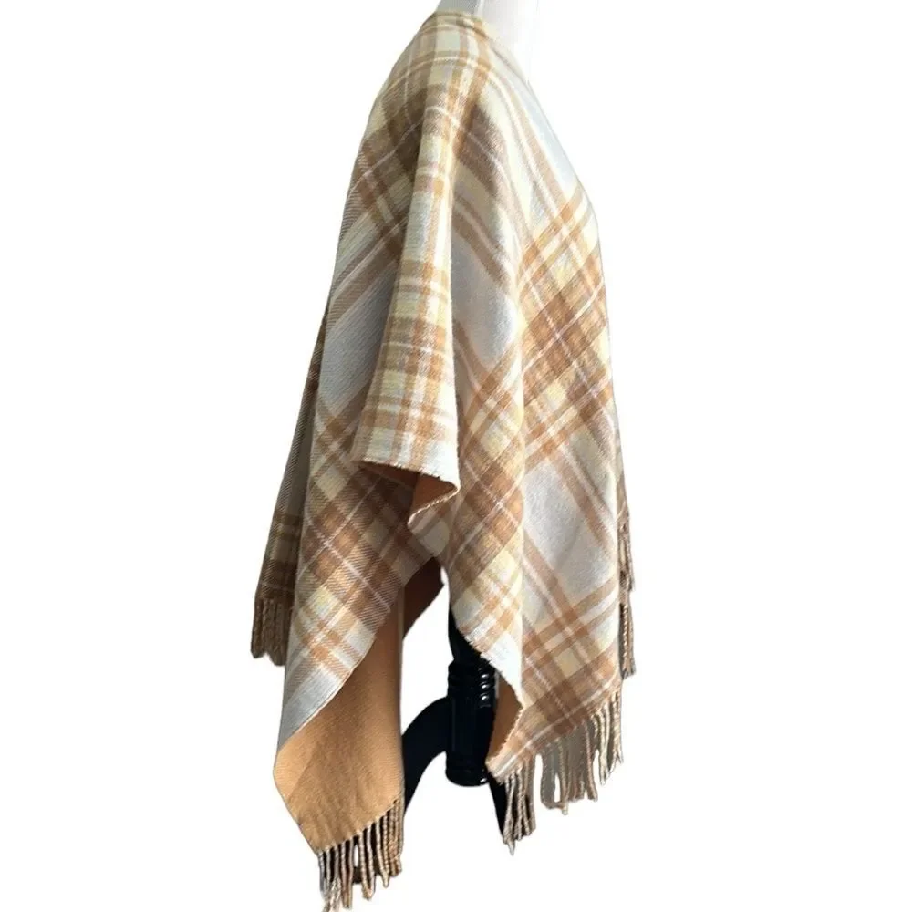 J. Crew Reversible Blanket Poncho Wrap Wool Blend with Fringe Size XS/S